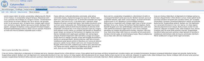 MoinMoin wiki page with Columns macro